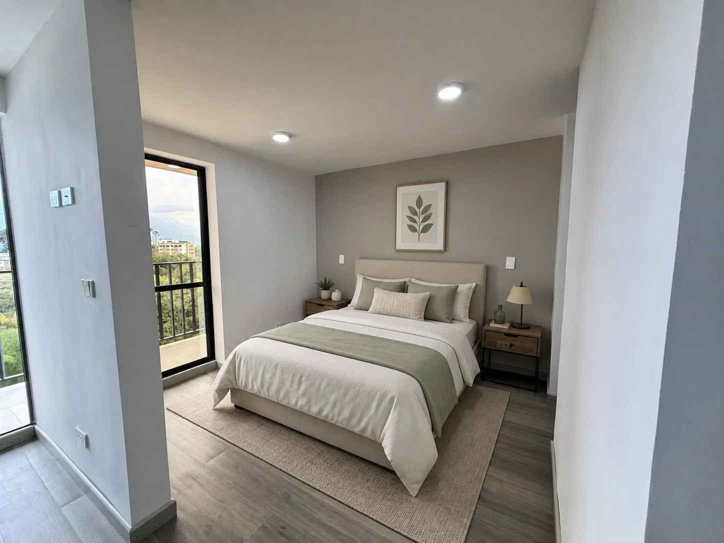 Alcoba principal del apartamento 806 acondicionada virtualmente con cama y decoración mediante inteligencia artificial